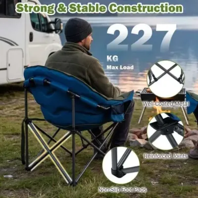 Skládací kempingová židle do 227 kg, polstrovaná, s područkami, držáky na nápoje, v přenosné tašce, zelená