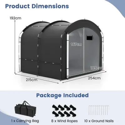 Kolárna, venkovní kryt na kola s nepromokavou a stříbrně potaženou látkou, přístřešek na kola, černý