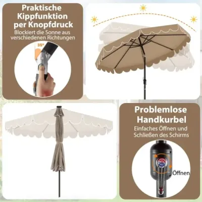 3 m zahradní slunečník s 24 LED diodami, sklopný, 8 žeber, do zahrady a na terasu, hnědý