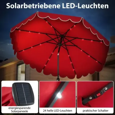 3 m zahradní slunečník s 24 LED diodami, sklopný, 8 ramen, do zahrady, na terasu, na víno