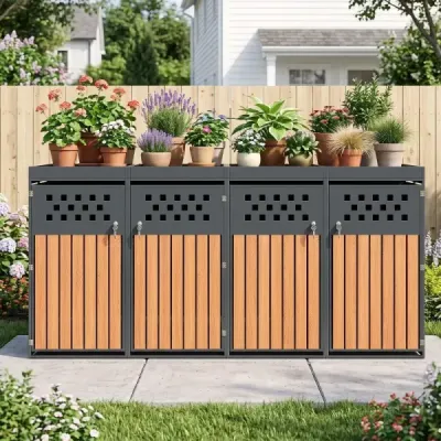 Úložný box na 2 popelnice, vyrobený z pozinkované oceli se zelenou střechou, 132 x 80 x 124 cm, černý