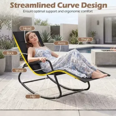 Zahradní lehátko odolné proti povětrnostním vlivům – ergonomické houpací křeslo z prodyšné látky, 143 x 57 x 86 cm, černé