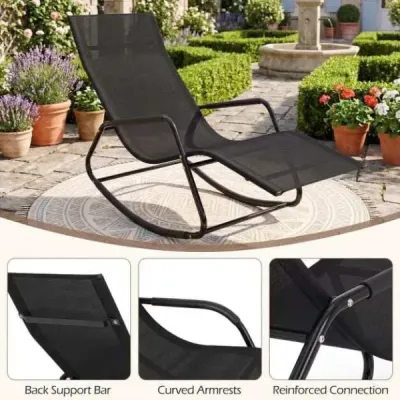 Zahradní lehátko odolné proti povětrnostním vlivům – ergonomické houpací křeslo z prodyšné látky, 143 x 57 x 86 cm, černé
