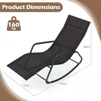 Zahradní lehátko odolné proti povětrnostním vlivům – ergonomické houpací křeslo z prodyšné látky, 143 x 57 x 86 cm, černé
