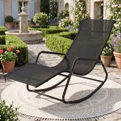 Zahradní lehátko odolné proti povětrnostním vlivům – ergonomické houpací křeslo z prodyšné látky, 143 x 57 x 86 cm, černé