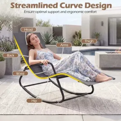 Zahradní lehátko odolné proti povětrnostním vlivům – ergonomické houpací křeslo z prodyšné látky, 143 x 57 x 86 cm, šedé