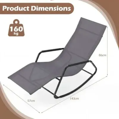 Zahradní lehátko odolné proti povětrnostním vlivům – ergonomické houpací křeslo z prodyšné látky, 143 x 57 x 86 cm, šedé