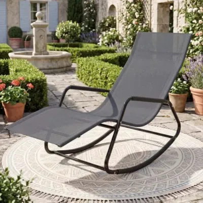 Zahradní lehátko odolné proti povětrnostním vlivům – ergonomické houpací křeslo z prodyšné látky, 143 x 57 x 86 cm, šedé