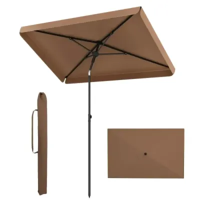 Slunečník 200 x 130 cm Obdélníkový balkonový slunečník s úhlem sklonu 30° Sklopný zahradní slunečník, hnědý