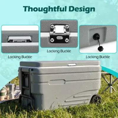 Přenosná chladicí taška na kolečkách – izolovaná taška odolná proti povětrnostním vlivům se sklopnou rukojetí a 2 lehce se otáčejícími kolečky, šedá, 80 l
