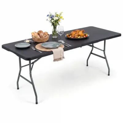 Skládací zahradní stůl 180 x 74 cm, kempingový stůl s HDPE deskou a rukojetí, černý