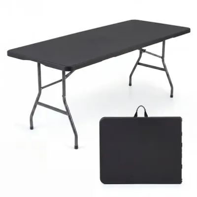 Skládací zahradní stůl 180 x 74 cm, kempingový stůl s HDPE deskou a rukojetí, černý