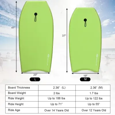 Bodyboard lehká plavecká deska s jádrem EPS a povrchem XPE na pláž pro děti a dospělé 94cm/106cm zelená
