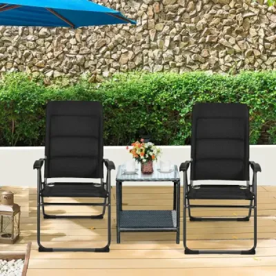 Sada 2 skládacích zahradních židlí se 7-polohovým nastavitelným opěradlem 76 x 60 x 103,5 cm černá
