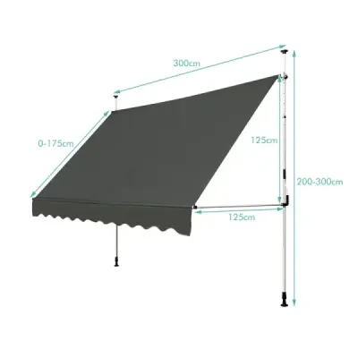 Markýza Svěrná markýza Ochrana proti slunečnímu záření Odolná proti UV záření Výškově nastavitelná Vodoodpudivá 300 x 120 cm Šedá