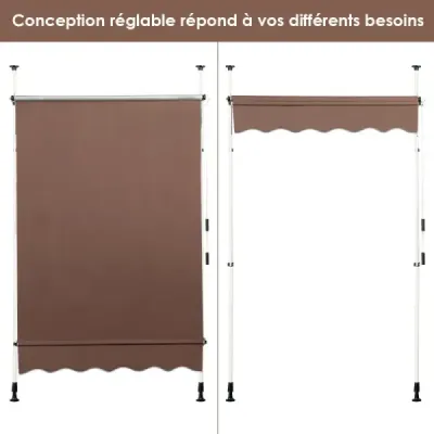 150 cm široká svěrná markýza bez vrtání Balkónová markýza odolná proti UV záření Výškově nastavitelná markýza Kávová