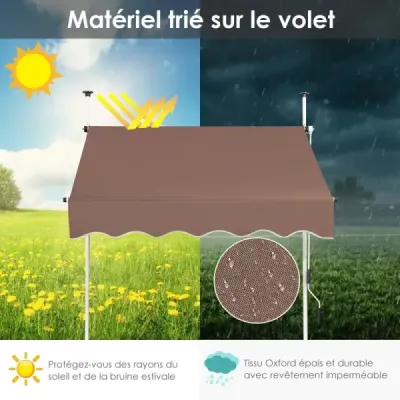 150 cm široká svěrná markýza bez vrtání Balkónová markýza odolná proti UV záření Výškově nastavitelná markýza Kávová