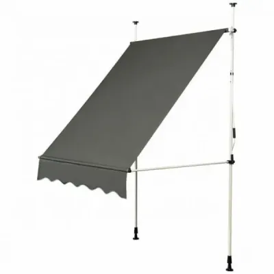 Stahovací sluneční stříška s klikou výškově nastavitelná markýza 150 x 120 cm Šedá