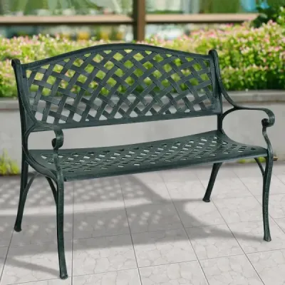 Zahradní lavička Hliníková lavička s područkami Lavička 103 x 55 x 82 cm Antique green