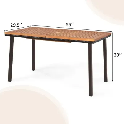 Zahradní stůl jídelní stůl s otvorem na slunečník dřevěný stůl stůl na terasu z akátového dřeva 140 x 75 x 76 cm přírodní
