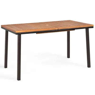 Zahradní stůl jídelní stůl s otvorem na slunečník dřevěný stůl stůl na terasu z akátového dřeva 140 x 75 x 76 cm přírodní
