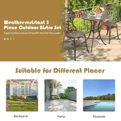 3 ks starožitný litý hliníkový bistro set balkonová souprava sedací skupina zahradní stůl se 2 židlemi černý