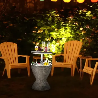 Chladicí box stolička zahradní stůl stůl na terasu výškově nastavitelný chladicí box na led nápoje chladič zahradní stůl hnědý