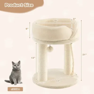 Škrábadlo pro kočky s měkkým sedadlem Sisal Tower pro kočky Béžová