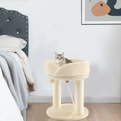 Škrábadlo pro kočky s měkkým sedadlem Sisal Tower pro kočky Béžová