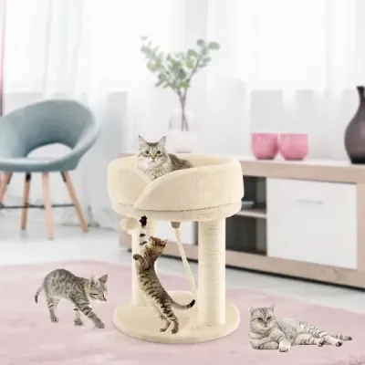 Škrábadlo pro kočky s měkkým sedadlem Sisal Tower pro kočky Béžová