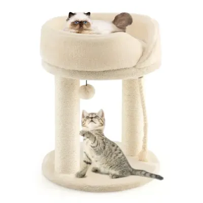 Škrábadlo pro kočky s měkkým sedadlem Sisal Tower pro kočky Béžová