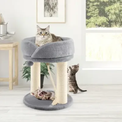 Cat Tree Škrábadlo pro kočky s měkkým sedadlem Sisalová věž pro kočky Šedá