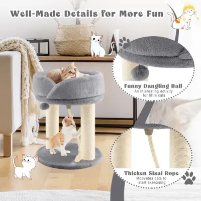 Cat Tree Škrábadlo pro kočky s měkkým sedadlem Sisalová věž pro kočky Šedá