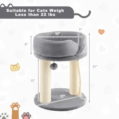 Cat Tree Škrábadlo pro kočky s měkkým sedadlem Sisalová věž pro kočky Šedá