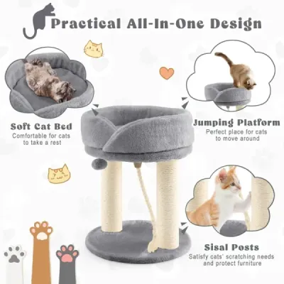 Cat Tree Škrábadlo pro kočky s měkkým sedadlem Sisalová věž pro kočky Šedá