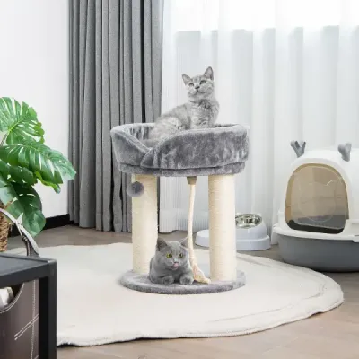 Cat Tree Škrábadlo pro kočky s měkkým sedadlem Sisalová věž pro kočky Šedá