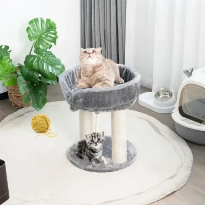 Cat Tree Škrábadlo pro kočky s měkkým sedadlem Sisalová věž pro kočky Šedá