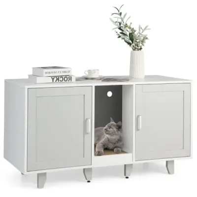 Skříňka pro kočky na odpadkový koš se 2 dvířky a škrábací deskou a vchodem 120 x 52 x 65 cm Šedá