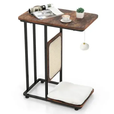 Stolek se sisalovou škrábací deskou 4 v 1 nábytek pro kočky Škrábadlo pro kočky s odnímatelným polštářem a míčkem 50 x 30 x 64 cm Rustikální hnědá