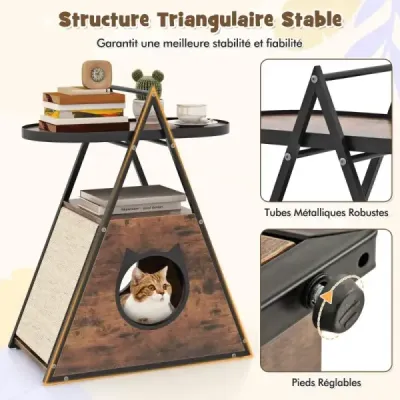 3 v 1 skříňka pro kočky domeček pro kočky a příruční stolek a noční stolek s jeskyní pro kočky a podložkami na škrábání