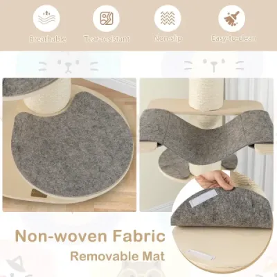 120 cm škrabadlo Dřevěný kočičí strom s houpací sítí a 3 platformami a sisalový koberec v šedé barvě