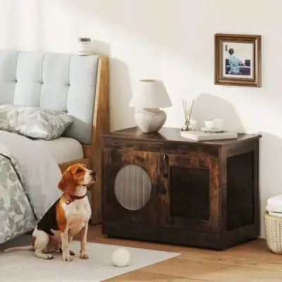 Klec pro psy Klec pro psy ve stylu nábytku s dvířky a oknem na PC Klec pro malé a střední psy Kočka Pet Brown 82 x 47 x 60 cm