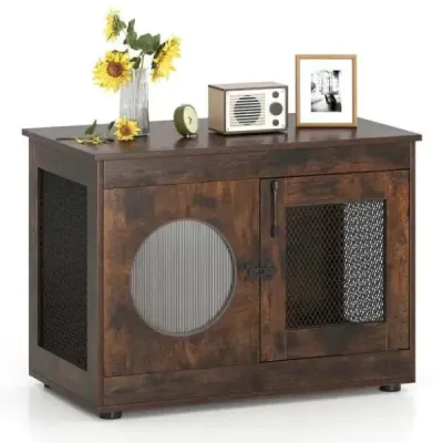 Klec pro psy Klec pro psy ve stylu nábytku s dvířky a oknem na PC Klec pro malé a střední psy Kočka Pet Brown 82 x 47 x 60 cm