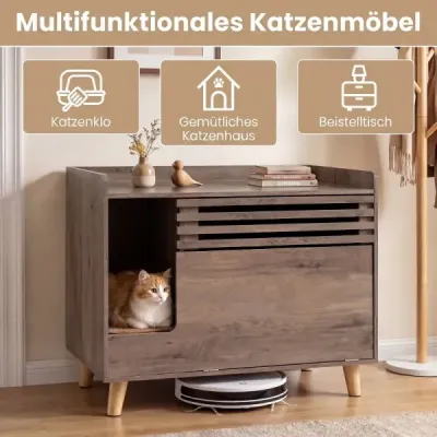 Skříňka na kočičí záchod se skrytým úložným prostorem a výklopnými dvířky – kočičí domeček, hnědý