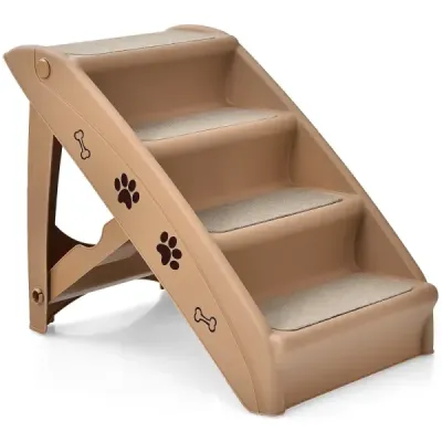 Schody pro domácí mazlíčky se 4 stupni Přenosný žebřík na lezení Bezpečná rampa pro psy 62,5 x 38 x 49 cm Hnědá barva