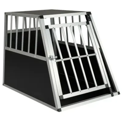 Přepravní box pro psy s uzamykatelnými dvířky a odnímatelnou přepážkou, hliníkový box pro psy, 91 x 65 x 69,5 cm