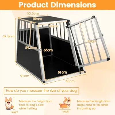 Přepravní box pro psy s uzamykatelnými dvířky a odnímatelnou přepážkou, hliníkový box pro psy, 91 x 65 x 69,5 cm