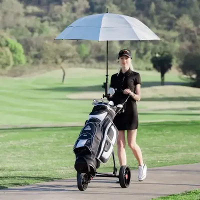 3-kolový golfový vozík skládací lehký železný golfový vozík s nastavitelnou rukojetí TPR kovový golfový vozík černý