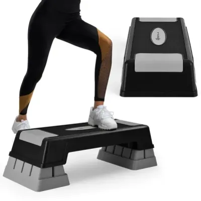 Výškově nastavitelný aerobikový stepper se 3 stupni 12 / 17 / 22 cm Fitness stepper šedý
