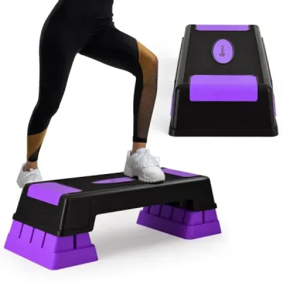 Výškově nastavitelný aerobní stepper se 3 úrovněmi 12 / 17 / 22 cm, fitness stepper, fialový